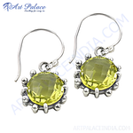 将图像加载到图库查看器中， 925 sterling silver dangle earrings with a round citrine gemstone in a yellow hue
