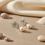 Load image into Gallery viewer, Silver Leaf Pearl Drop Earrings for Women | Elegant Jewelry

