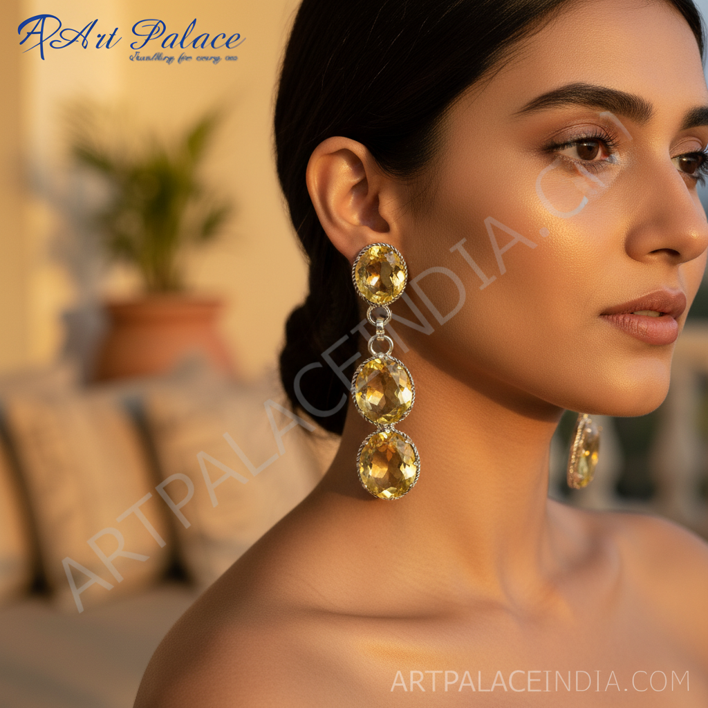 Citrine Gemstone Dangle Earrings | 925 Silver | Women's Jewelry
