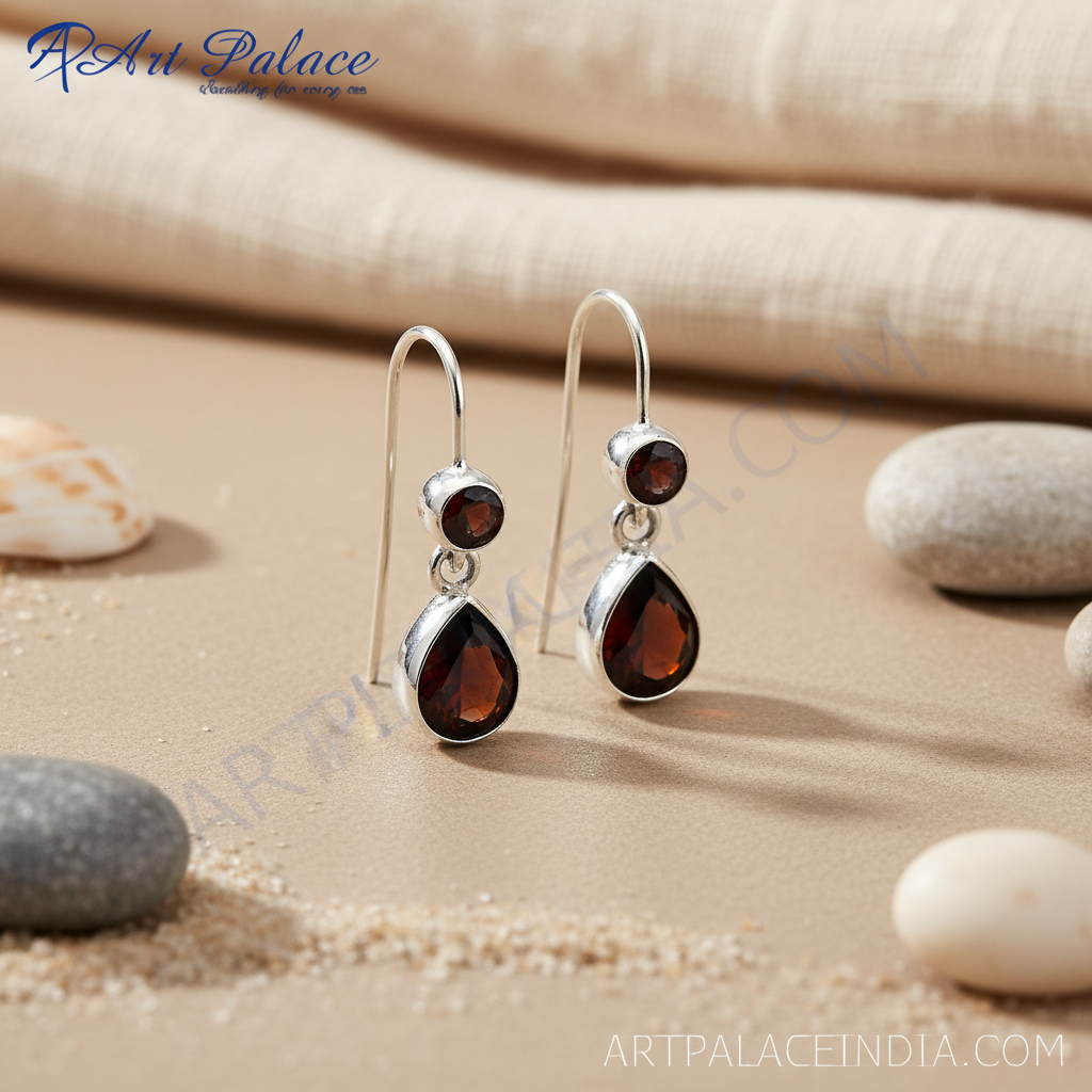 Pendientes de lágrima de granate en plata 925 para mujer | joyería con piedras preciosas