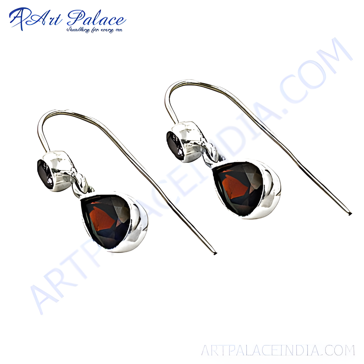 925 sterling silver teardrop earrings with red garnet gemstones
