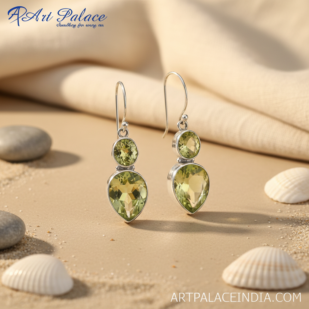 925 Silver Peridot Drop Earrings for Women | Gemstone Jewelry