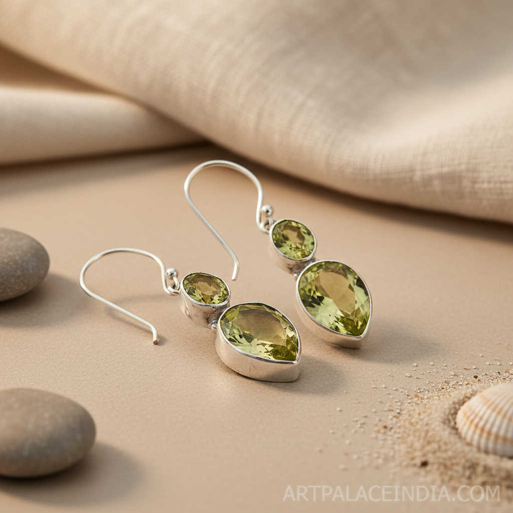 925 Silver Peridot Drop Earrings for Women | Gemstone Jewelry