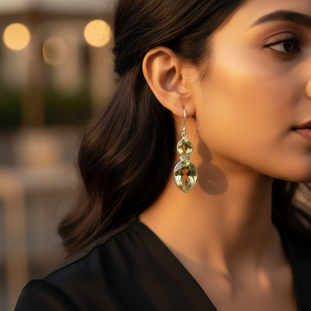 925 Silver Peridot Drop Earrings for Women | Gemstone Jewelry