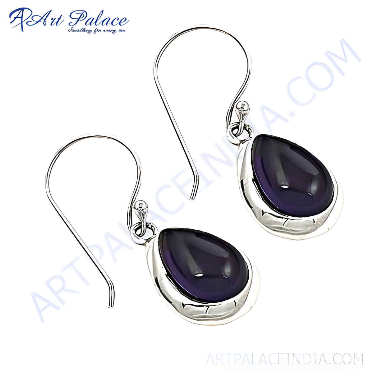 925 sterling silver teardrop earrings with a vibrant purple gemstone