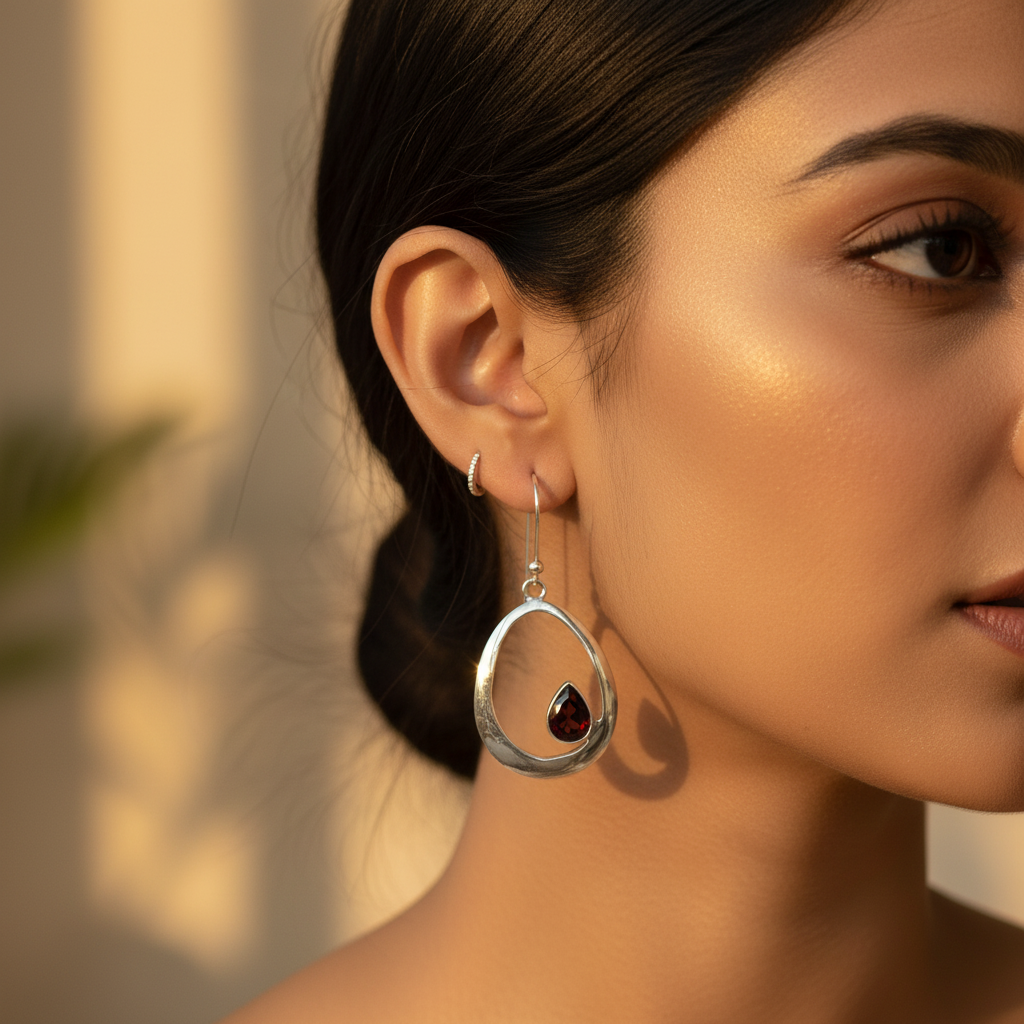 925 Silver Garnet Teardrop Earrings for Women | Gift Jewelry