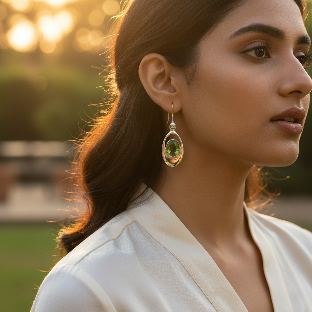 925 silver peridot drop earrings for women | green gemstone jewelry