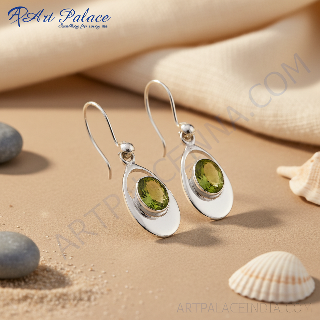 925 Silver Peridot Drop Earrings for Women | Green Gemstone Jewelry
