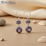 Load image into Gallery viewer, 925 Silver Amethyst Drop Earrings | Purple Gemstone Jewelry
