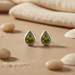 将图像加载到图库查看器中， 925 Silver Peridot Stud Earrings for Women | Teardrop Jewelry
