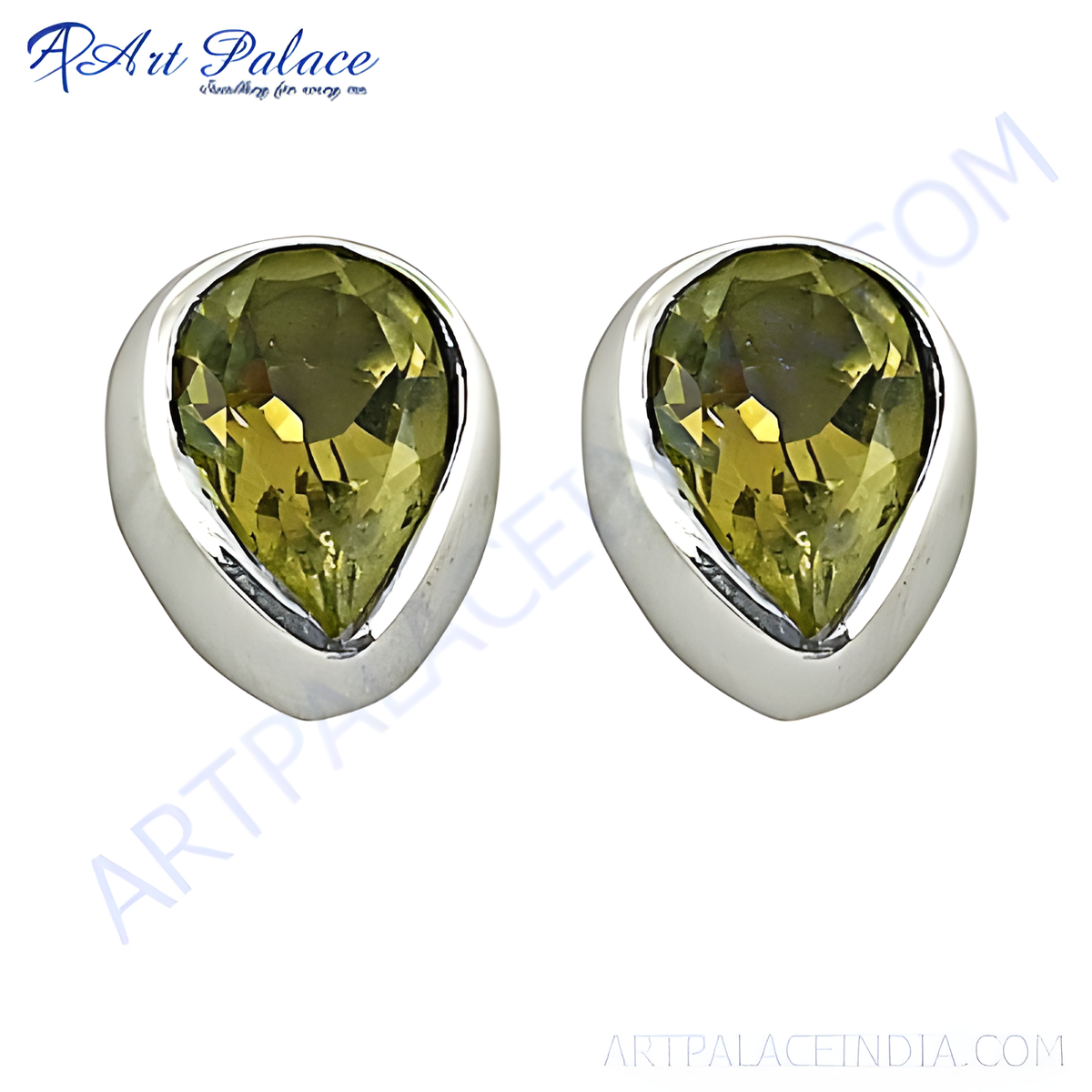 925 sterling silver teardrop stud earrings with a peridot gemstone