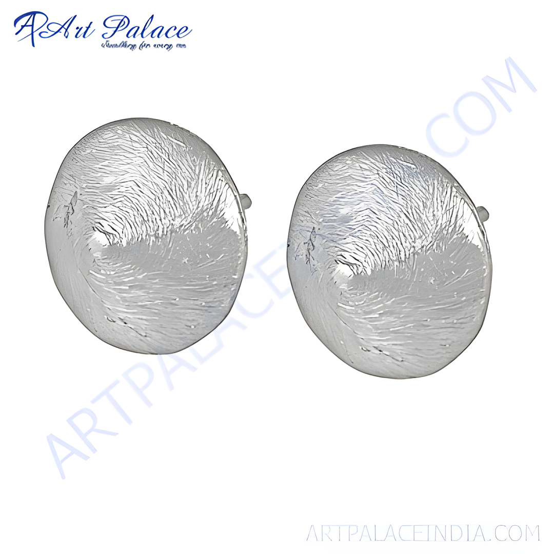 Sterling silver textured stud earrings for women. Elegant silver earrings for daily wear.