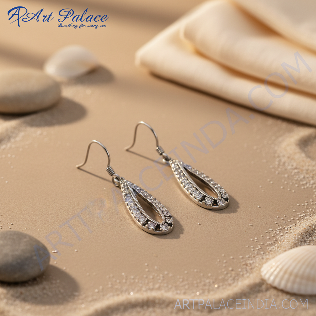 925纯银镶嵌立方氧化锆水滴形耳环（女士款）