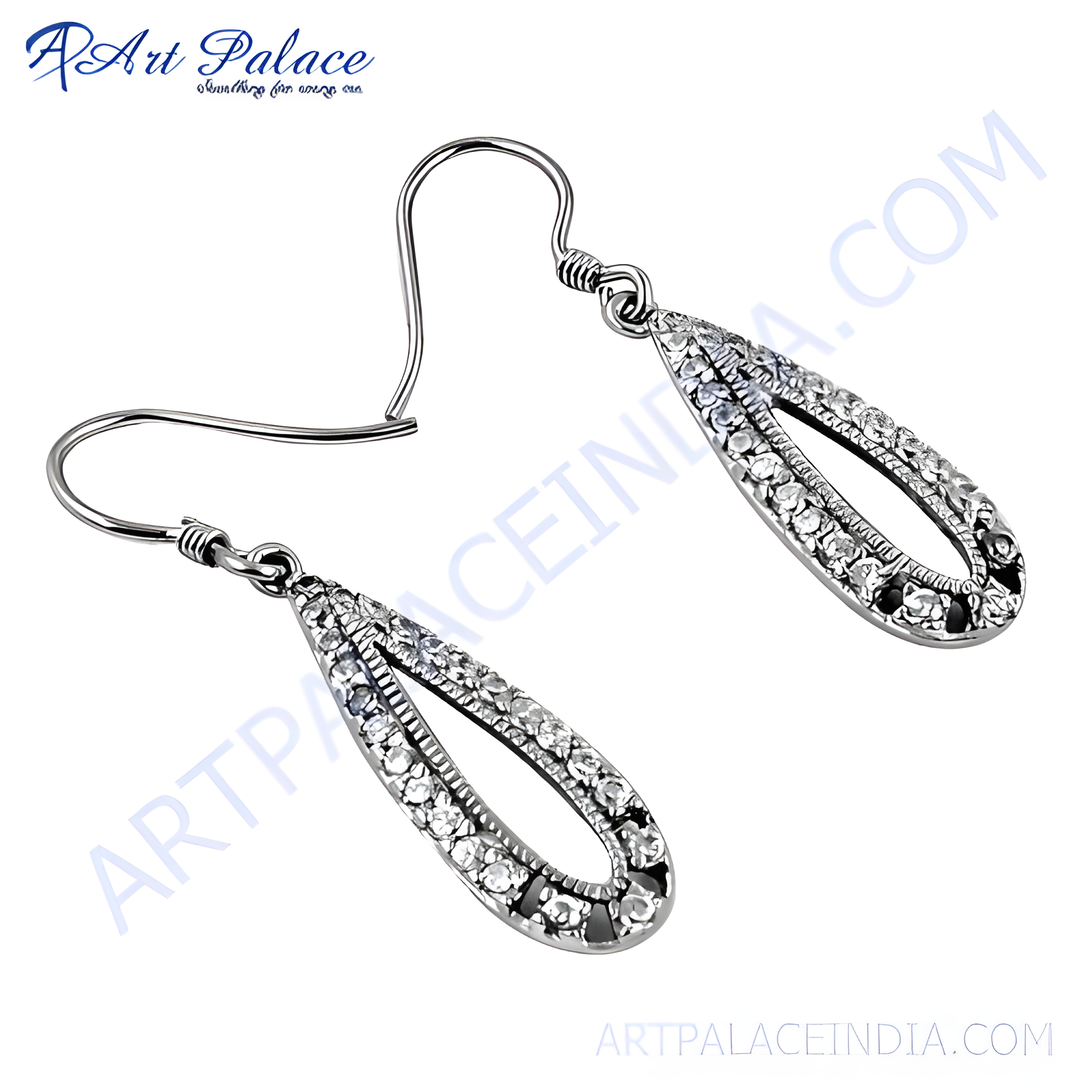 925 silver teardrop earrings with sparkling cubic zirconia stones