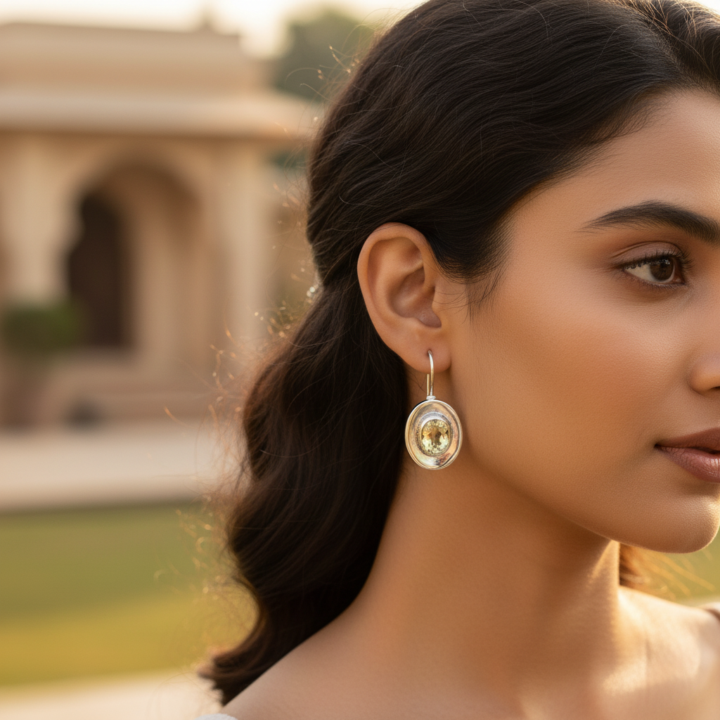 925纯银黄水晶水滴耳环（女士款）| 宝石首饰