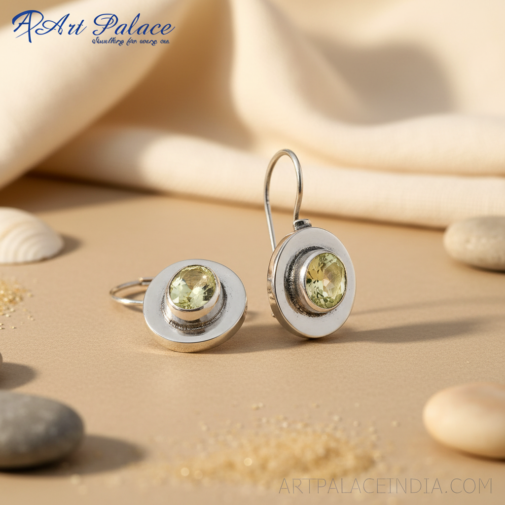 925纯银黄水晶水滴耳环（女士款）| 宝石首饰