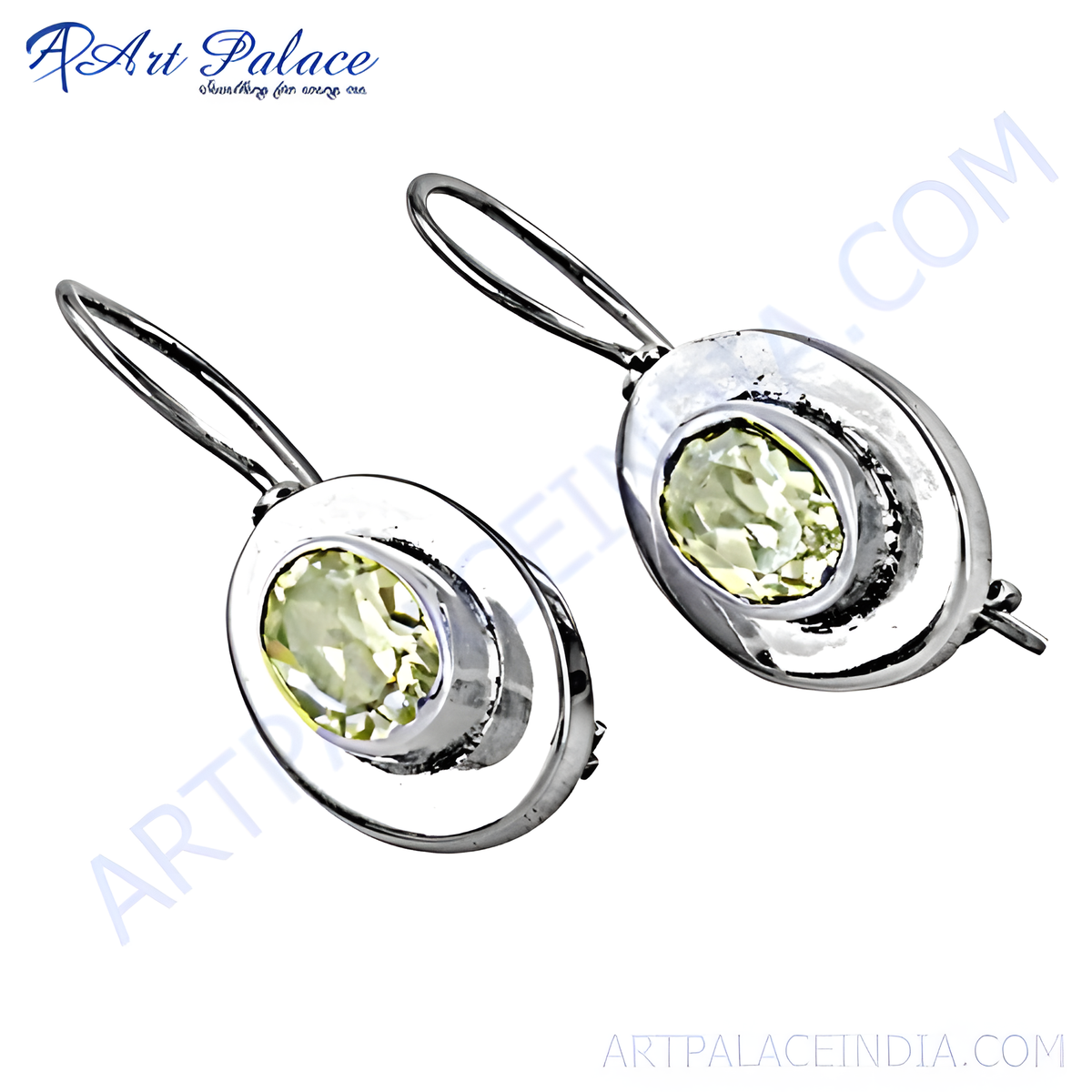 925 sterling silver drop earrings with a light yellow citrine gemstone in an oval setting