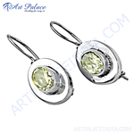 将图像加载到图库查看器中， 925 sterling silver drop earrings with a light yellow citrine gemstone in an oval setting.

