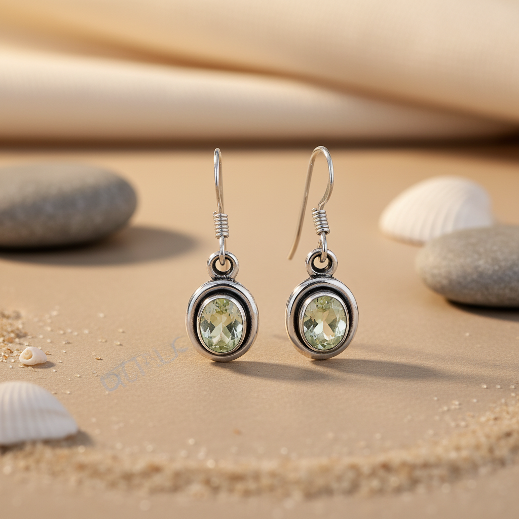 925 silver green gemstone earrings for women | daily wear