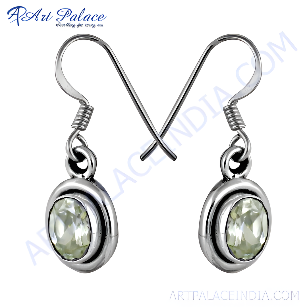 925 sterling silver drop earrings with a green gemstone oval center