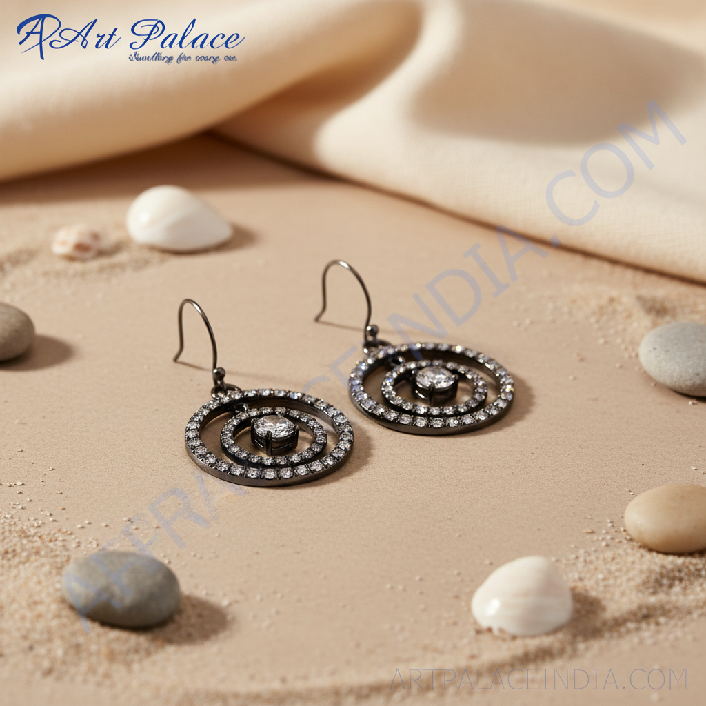 女士银色立方氧化锆圆形水滴耳环 | 礼物