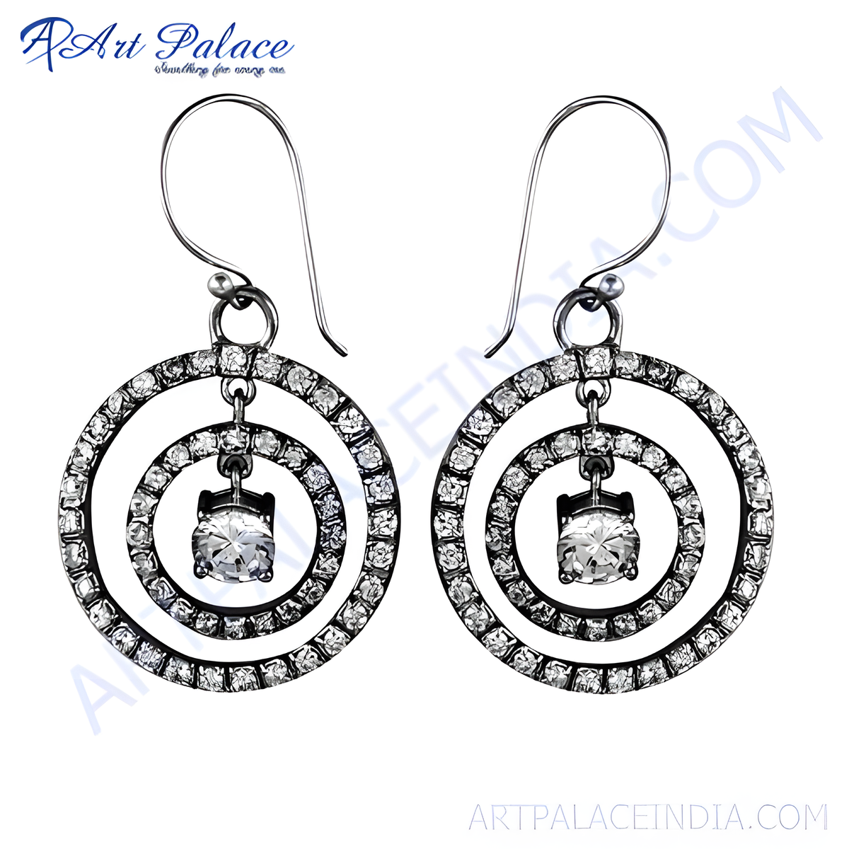 Sterling silver circle drop earrings with sparkling cubic zirconia stones, perfect for women's fashion jewelry