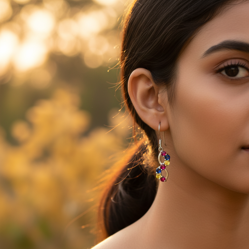 925 silver gemstone drop earrings for women | colorful jewelry