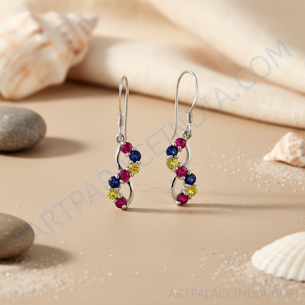 925 Silver Gemstone Drop Earrings for Women | Colorful Jewelry