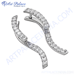 将图像加载到图库查看器中， Curved silver earrings with sparkling white cubic zirconia stones, perfect for adding a touch of elegance.
