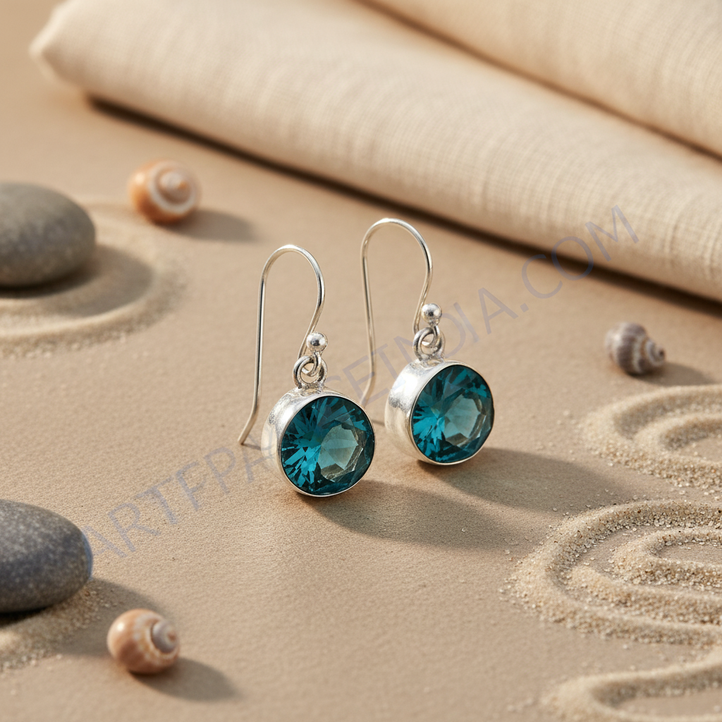 925纯银蓝色托帕石水滴耳环，女士款 | 礼物