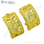 Load image into Gallery viewer, Gold filigree hoop earrings with sparkling cubic zirconia stones, perfect for elegant wear.
