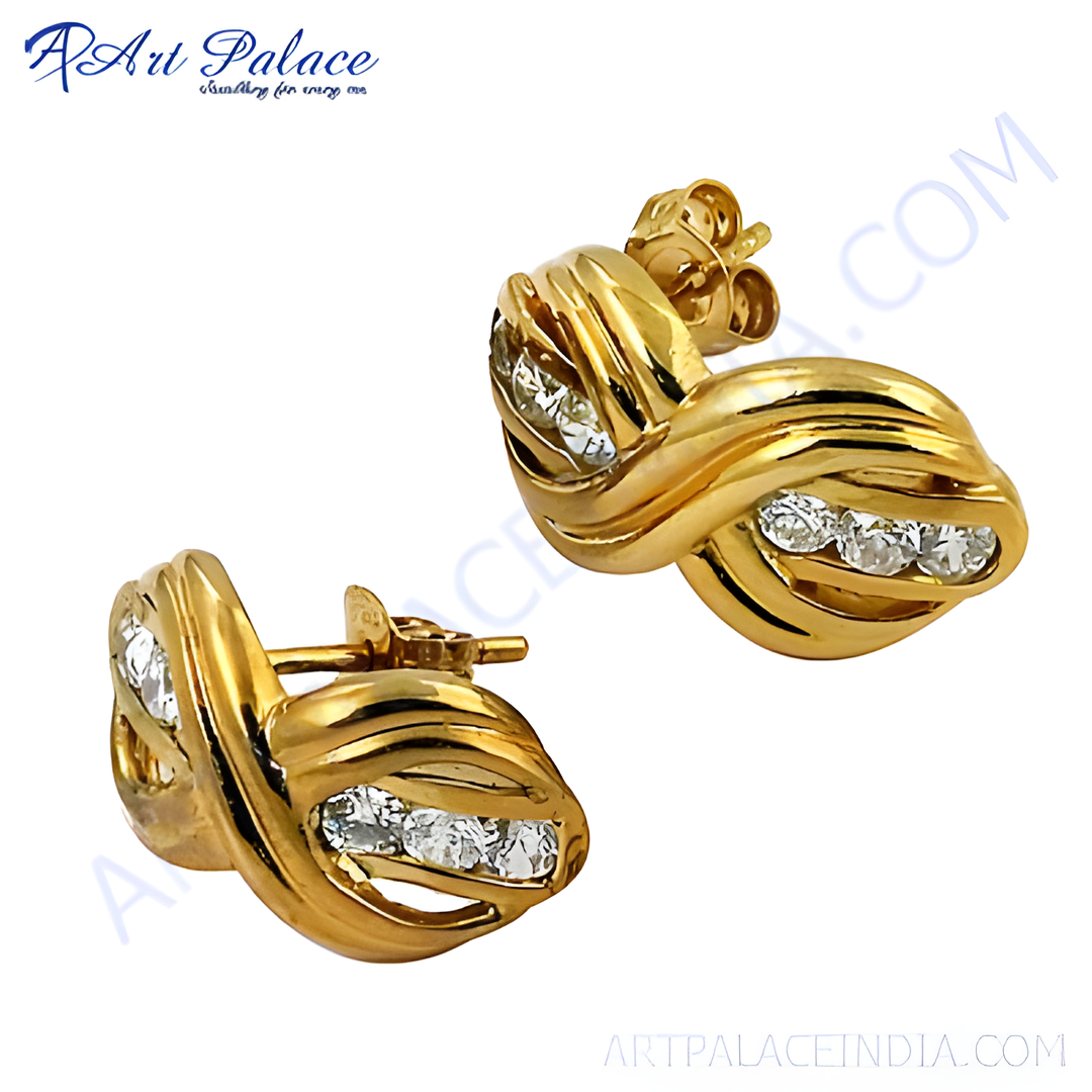 Gold stud earrings with diamonds, elegant and stylish jewelry