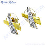 Load image into Gallery viewer, Gold and crystal stud earrings with a unique X design, perfect for women&#39;s fashion jewelry.
