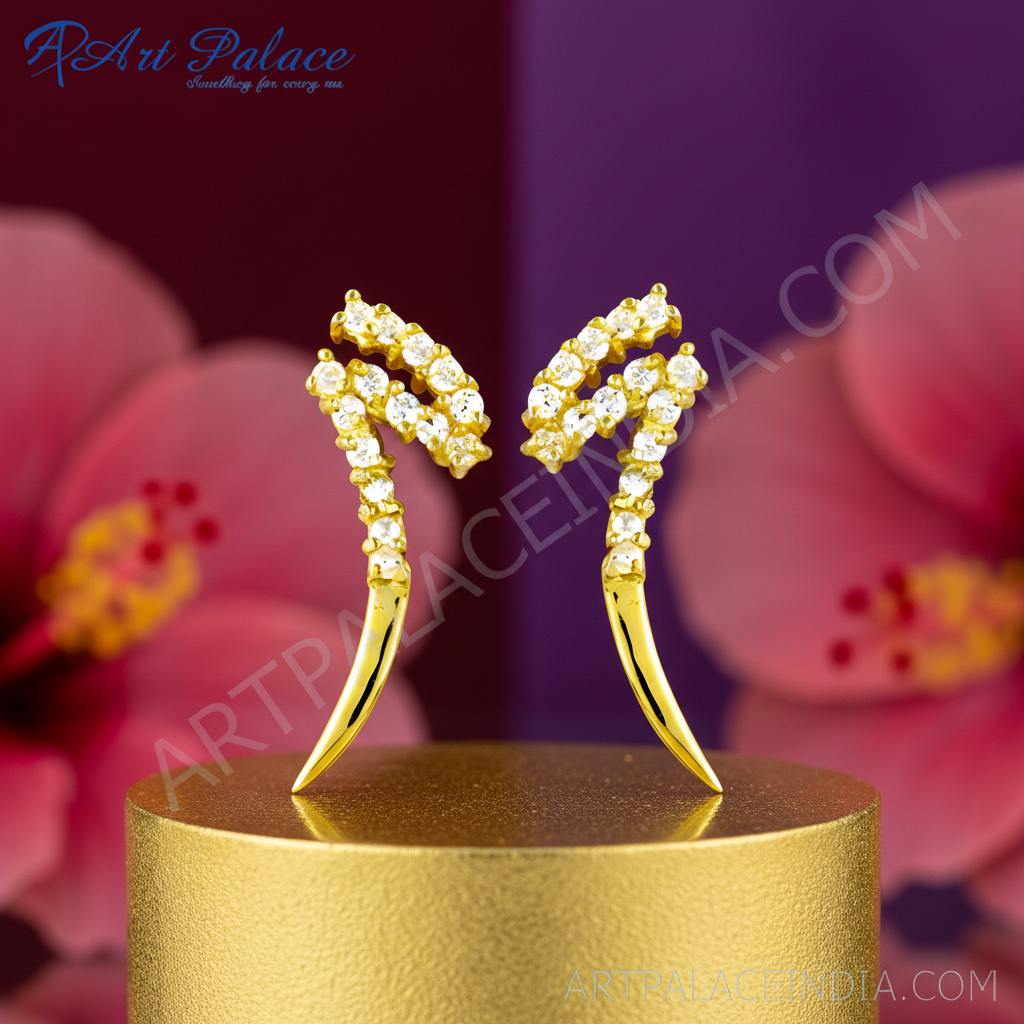 Gold Zirconia Ear Climber Earrings | Women's Fashion Jewelry