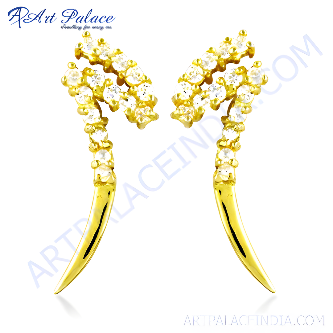 Gold ear climber earrings with sparkling zirconia stones, perfect for women. Elegant and stylish earrings for special occasions.