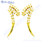 Load image into Gallery viewer, Gold ear climber earrings with sparkling zirconia stones, perfect for women. Elegant and stylish earrings for special occasions.
