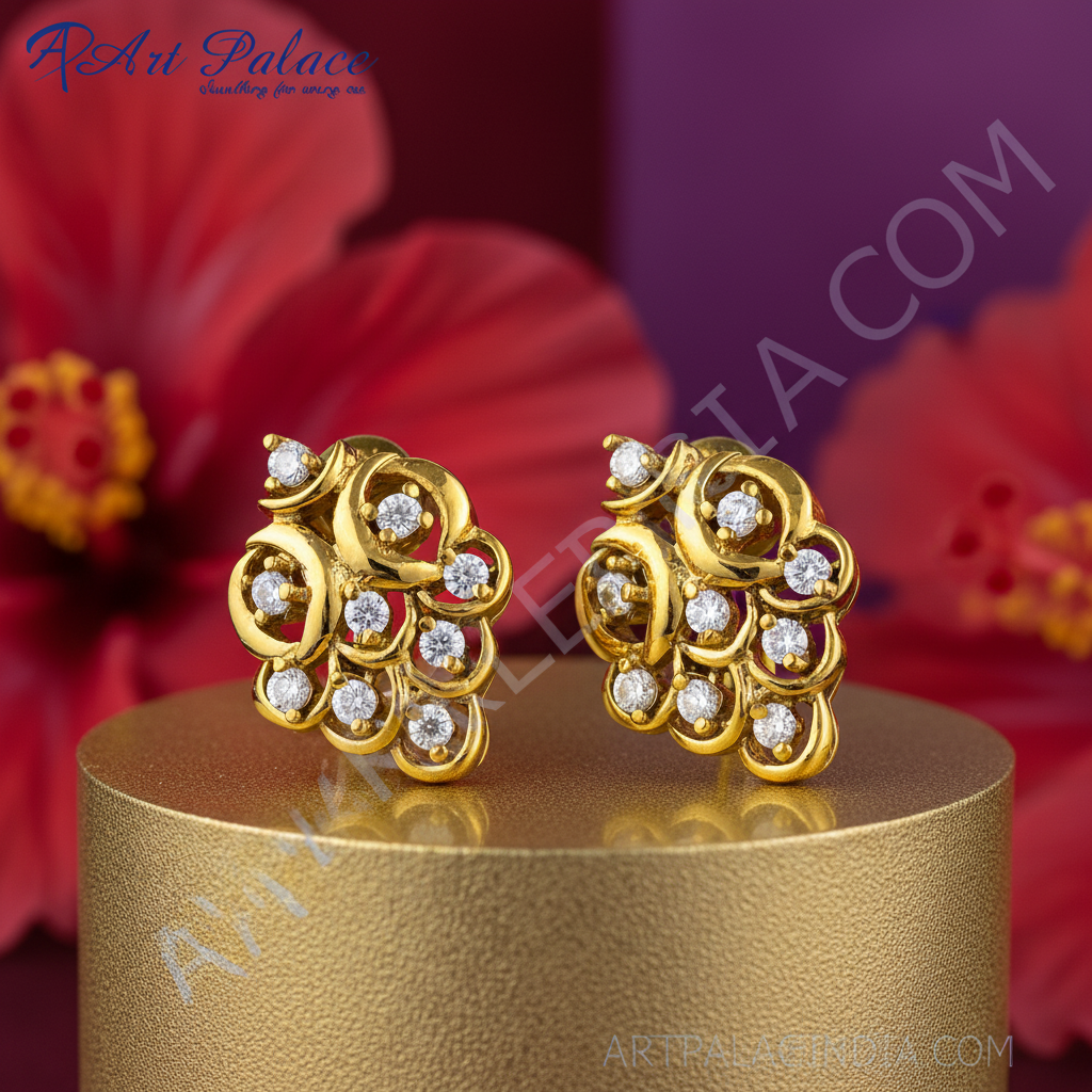 Gold diamond stud earrings for women | bridal jewelry gift