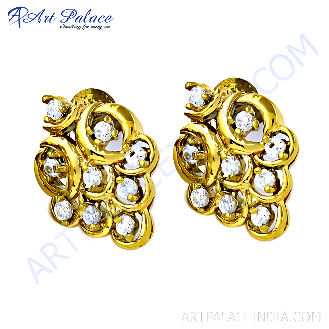 Gold stud earrings with multiple diamonds, featuring a clustered design, suitable for bridal or special occasions.