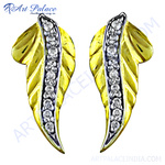 Load image into Gallery viewer, Gold leaf earrings with diamond accents, a luxurious jewelry piece.
