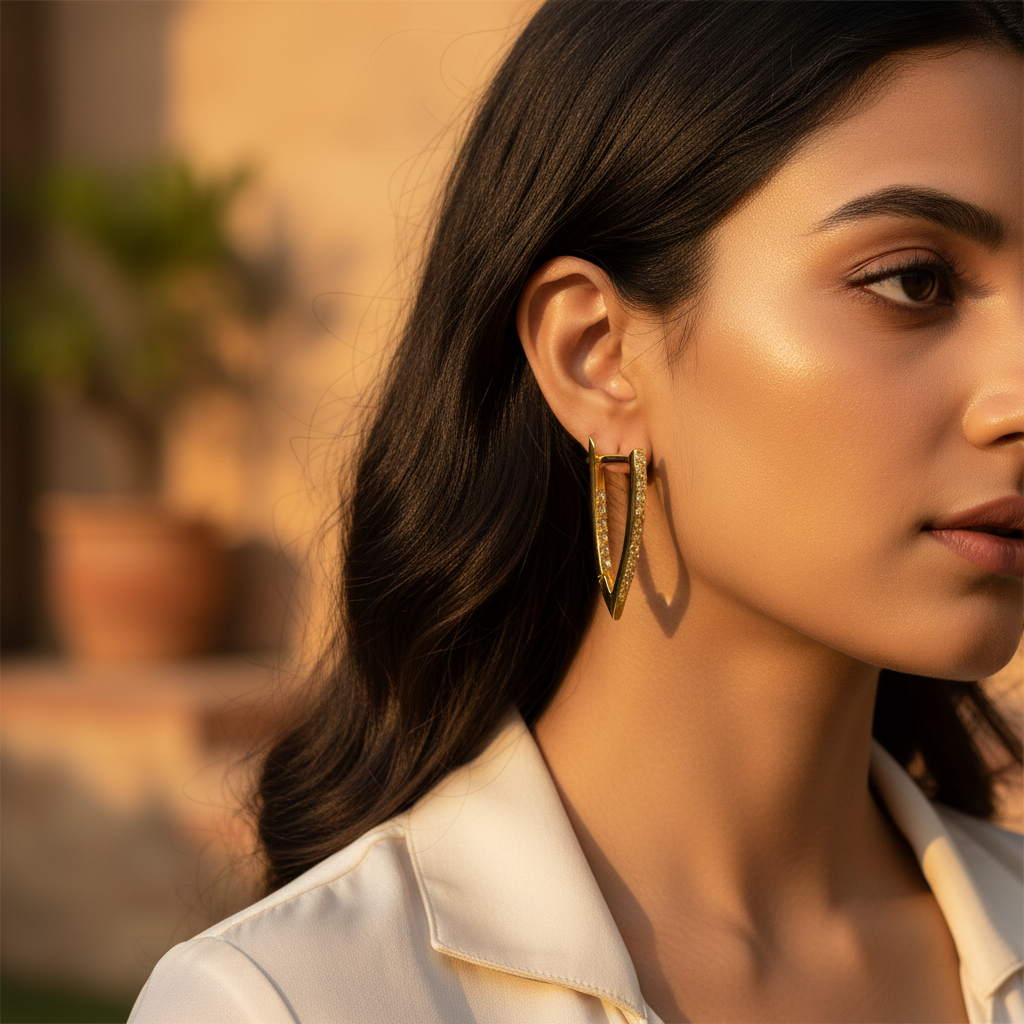 Gold V-Shaped Cubic Zirconia Earrings | For Women | Gift