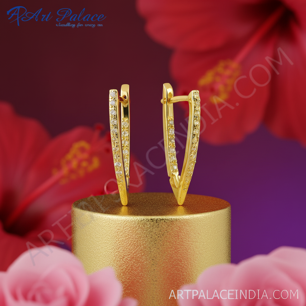 Gold V-Shaped Cubic Zirconia Earrings | For Women | Gift