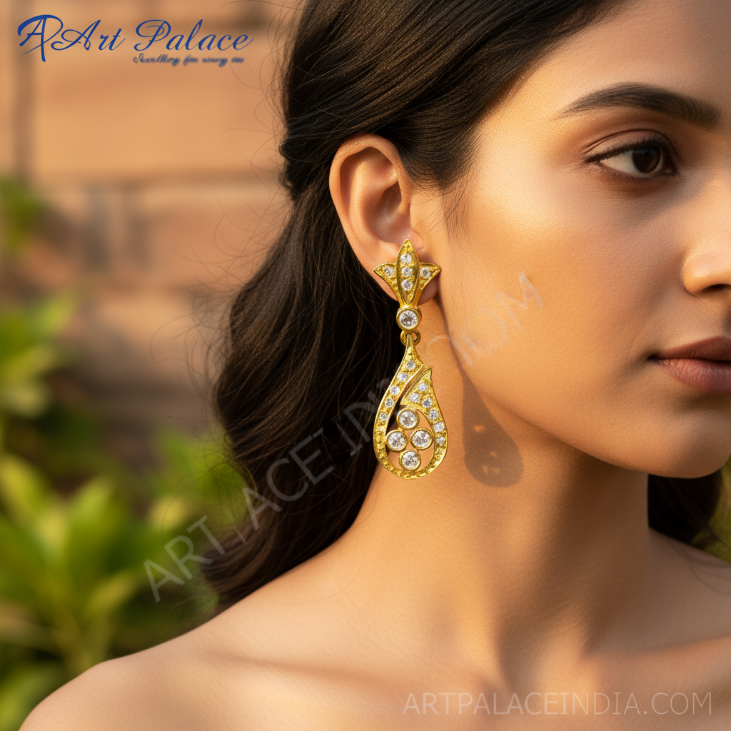 Gold Drop Earrings with Cubic Zirconia | Women's Fashion Jewelry