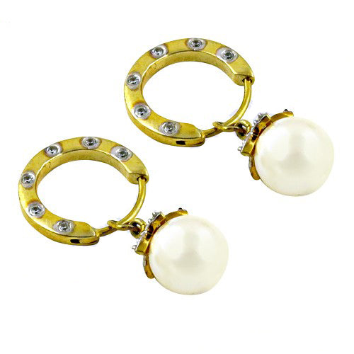 gold plating Pearl Hoop Earrings for Women | Fashion Jewelry
