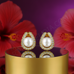 Load image into Gallery viewer, Gold Pearl Stud Earrings | Cubic Zirconia Pave | Women&#39;s Jewelry
