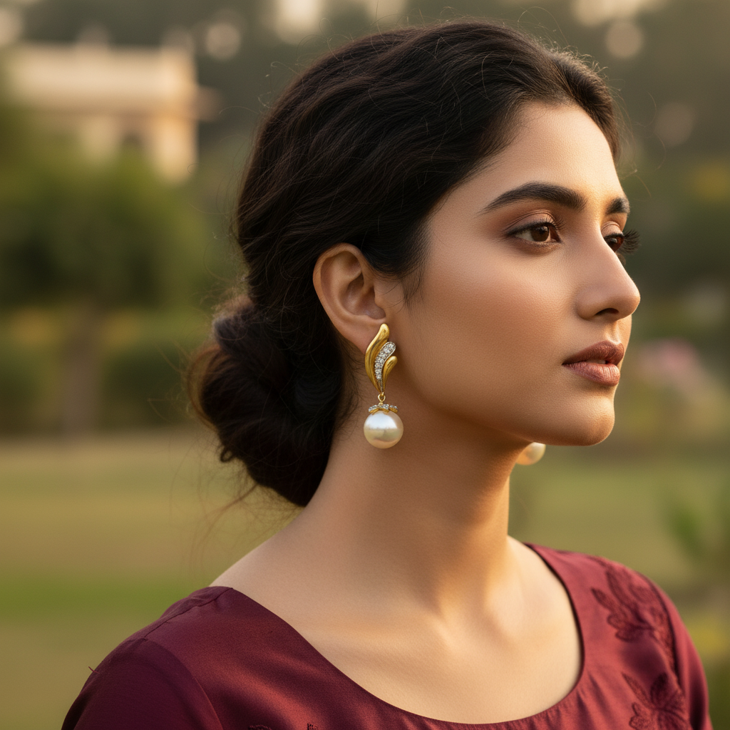 Gold pearl drop earrings | women's elegant jewelry gift