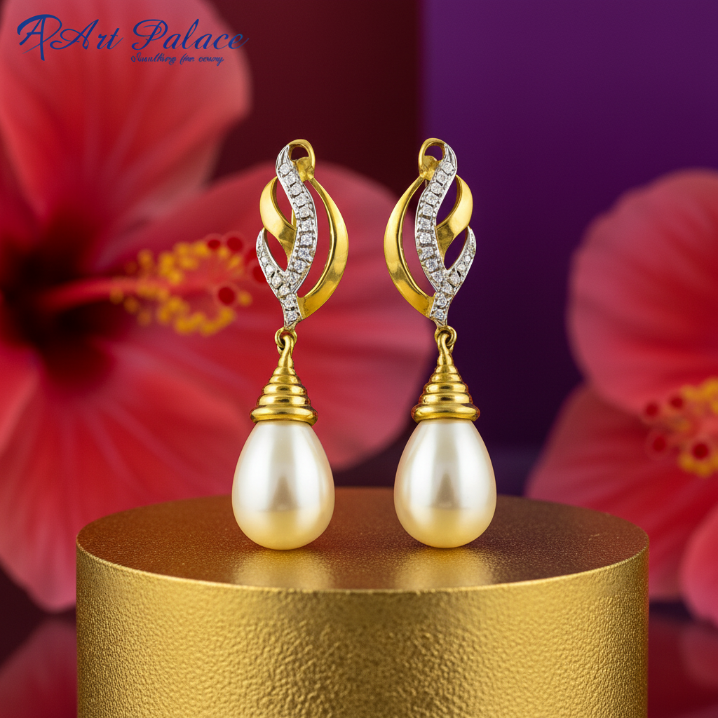 Gold pearl drop earrings | women's elegant jewelry gift