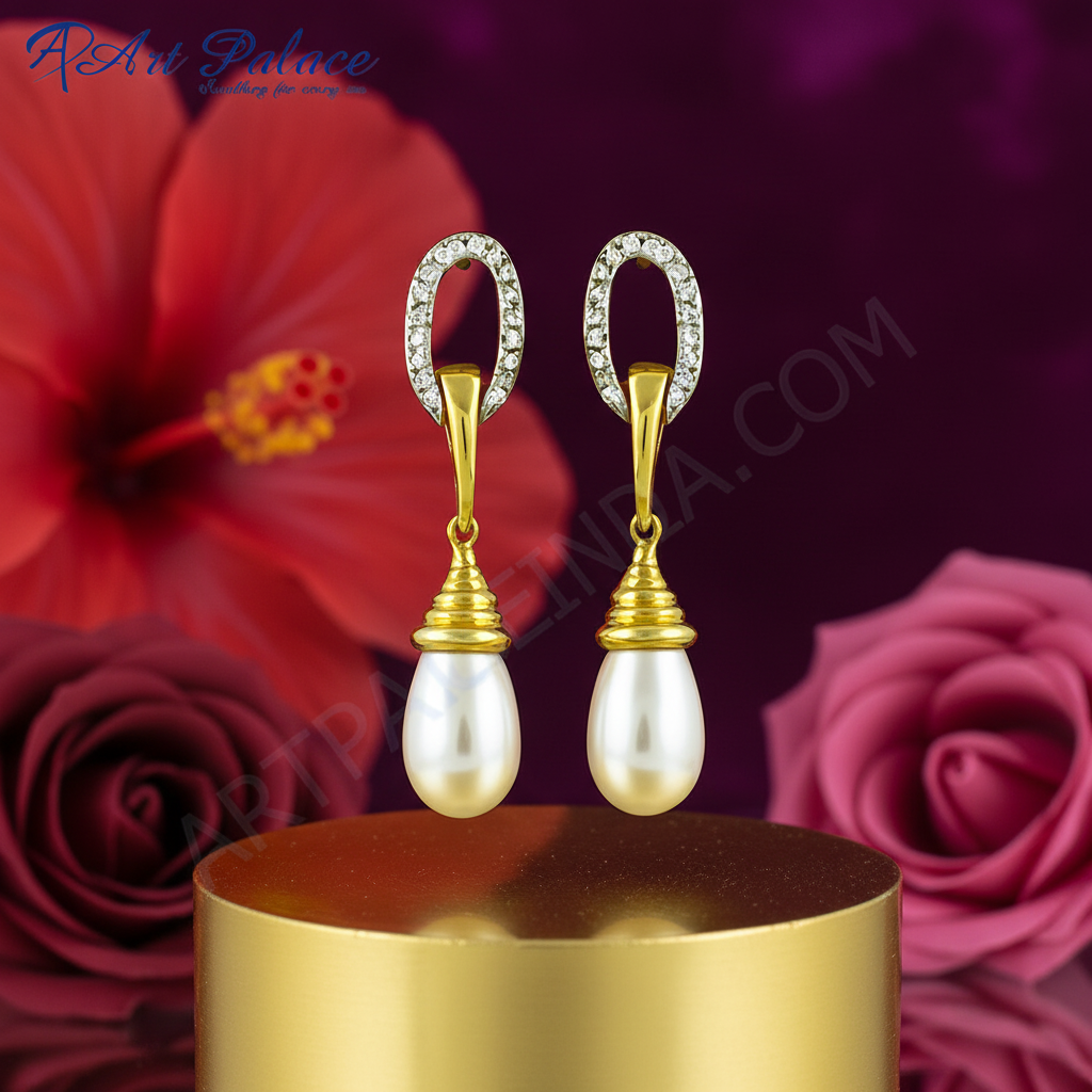 Gold Pearl Drop Earrings for Women | Elegant Jewelry Gift
