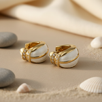 将图像加载到图库查看器中， gold plating White Enamel Diamond Hoop Earrings | Women's Jewelry
