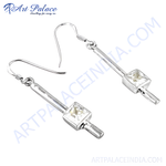 将图像加载到图库查看器中， 925 sterling silver drop earrings with square cubic zirconia gemstones, elegant women&#39;s jewelry.

