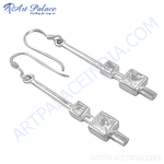 将图像加载到图库查看器中， Sterling silver drop earrings featuring square cubic zirconia gemstones for women.
